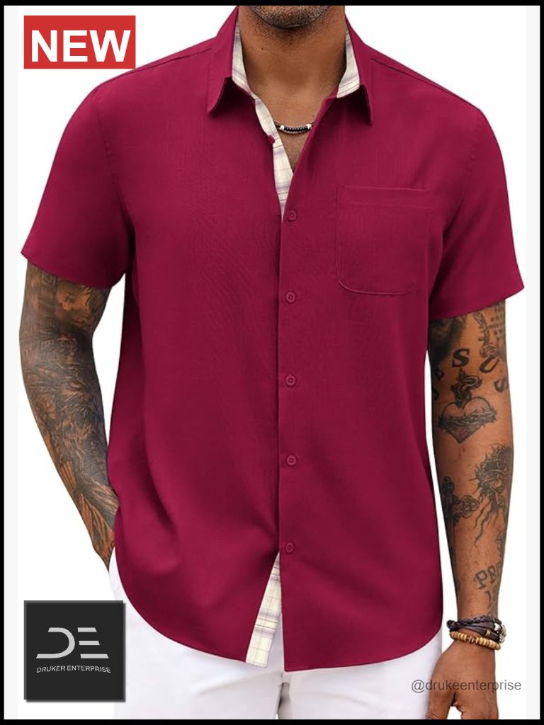 Men's Short Sleeve Button Down Shirt With Pocket Casual Summer Wedding